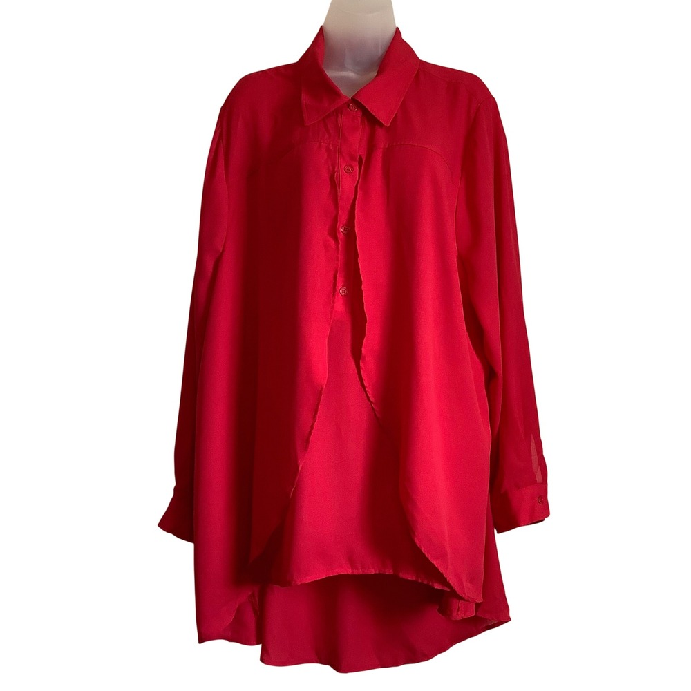 Lane Bryant Red Double Layer Draped Button Down Tunic Top Size 20